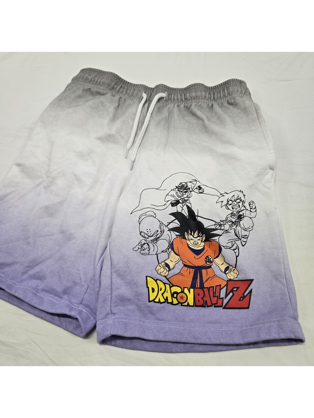 EUC Men's SMALL Dragon Ball Z Goku Sweat Shorts Purple White Grey Fade Pockets